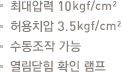 최대압력 10kgf/cm².허용치압 3.5kgf/cm².수동조작 가능. 열림

닫힘 확인 램프 